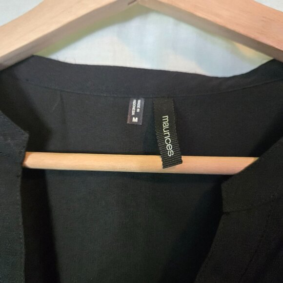 Maurices blouse womens Medium Black Semi-sheer roll-tab sleeves pullover - Picture 3 of 7